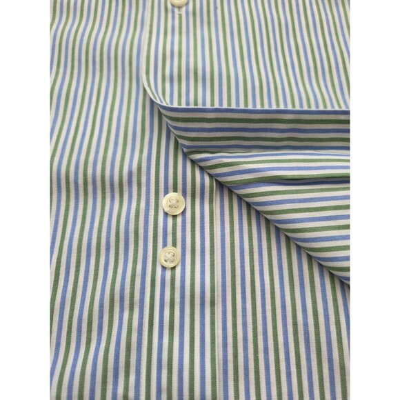 Brooks Brothers Button Down Dress Shirt 16 34/35 Blue Green White Striped - Picture 4 of 6